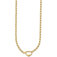 14K Yellow Gold Polished Oval Link Necklace with Heart Clasp - 18" Length, Convertible to Bracelet by 0