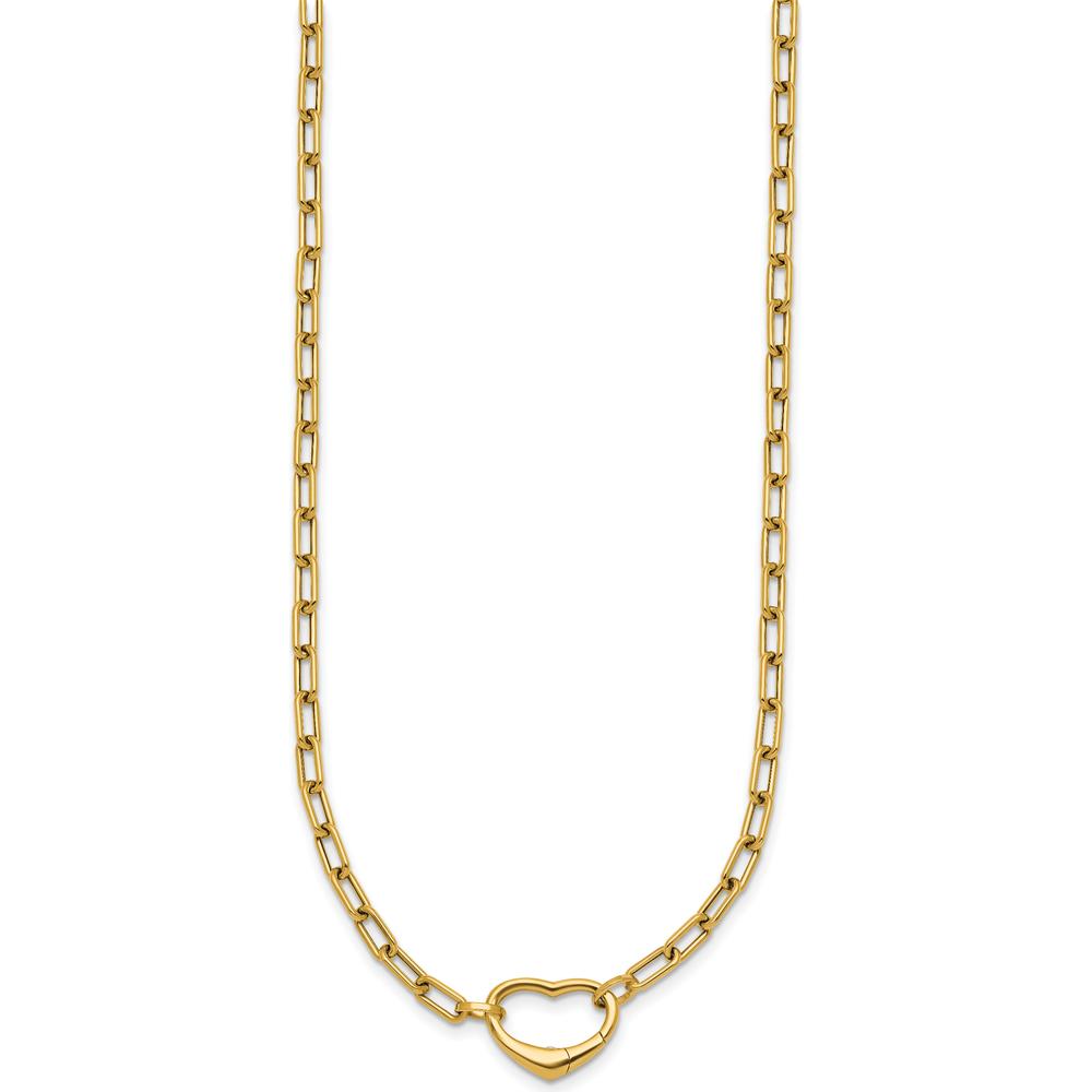 14K Yellow Gold Polished Oval Link Necklace with Heart Clasp - 18" Length, Convertible to Bracelet by 0