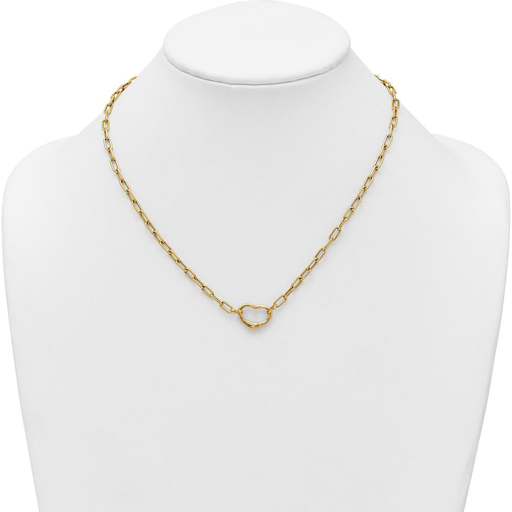 14K Yellow Gold Polished Oval Link Necklace with Heart Clasp - 18" Length, Convertible to Bracelet by 0