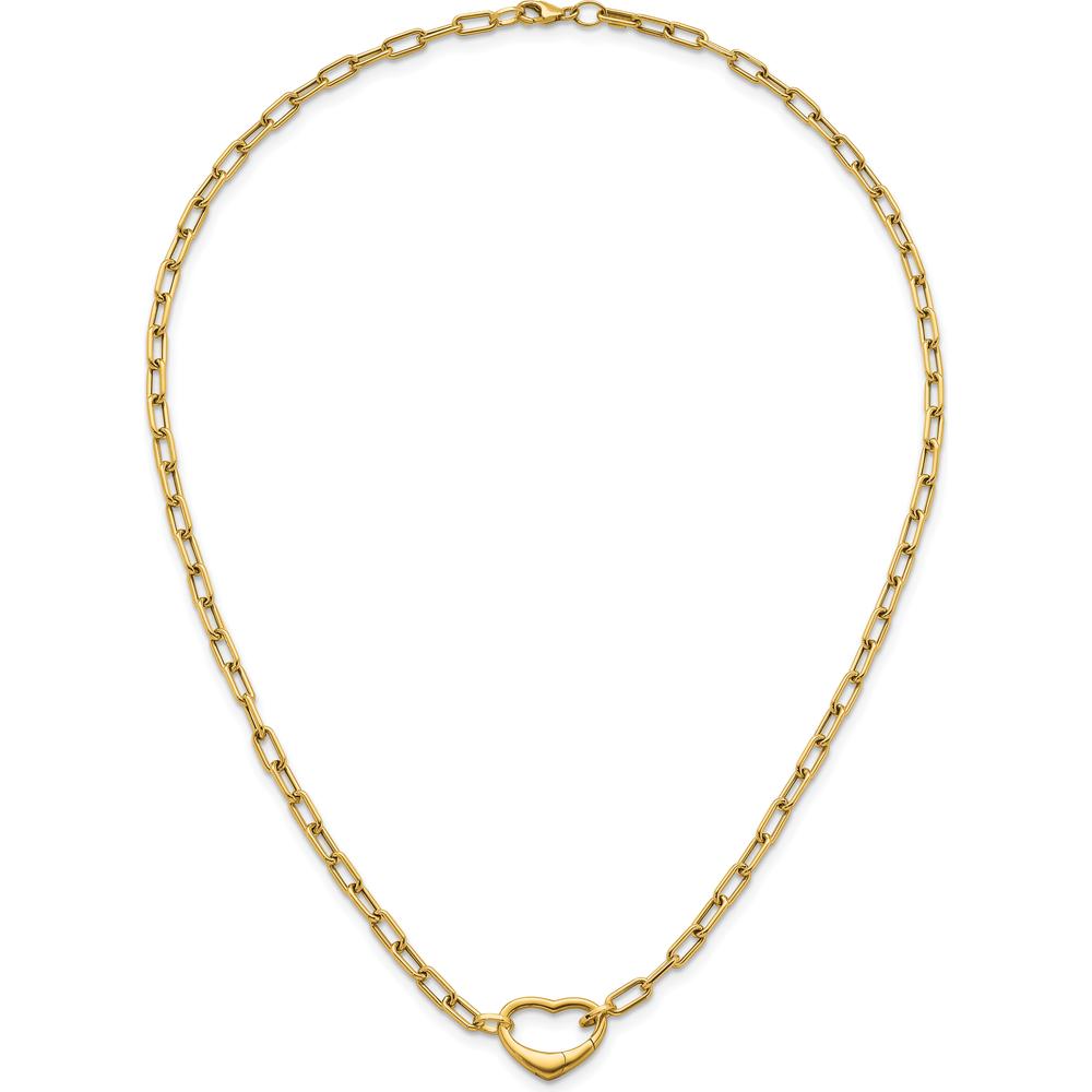 14K Yellow Gold Polished Oval Link Necklace with Heart Clasp - 18" Length, Convertible to Bracelet by 0
