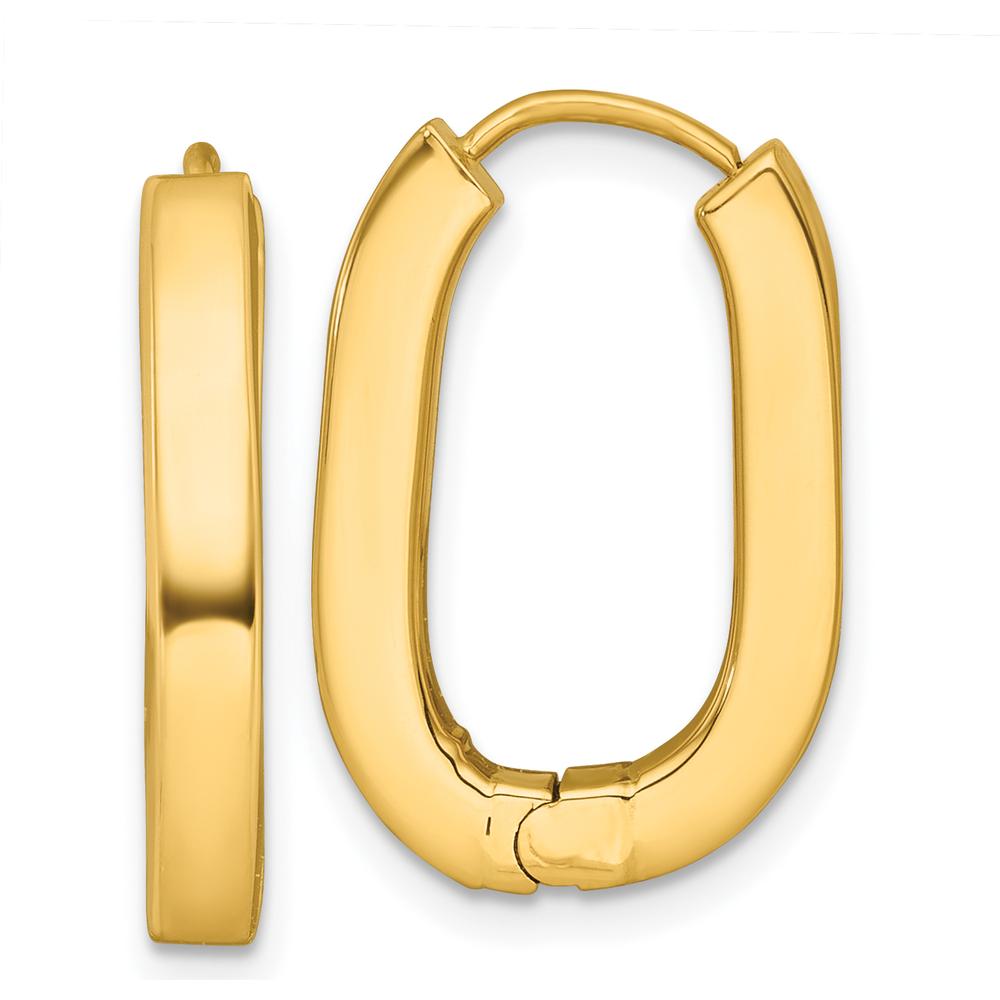 14K Yellow Gold Polished Oval Square Tube Hinged Hoop Earrings - 21.5mm Length by 0