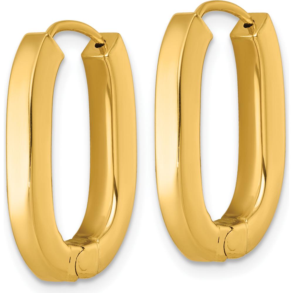 14K Yellow Gold Polished Oval Square Tube Hinged Hoop Earrings - 21.5mm Length by 0