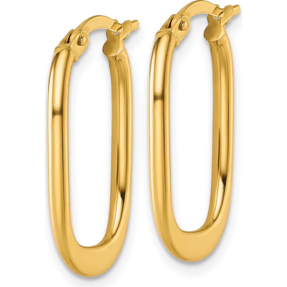 14K Yellow Gold Polished Oval Tapered Tube Hoop Earrings - 24.5mm Length by 0