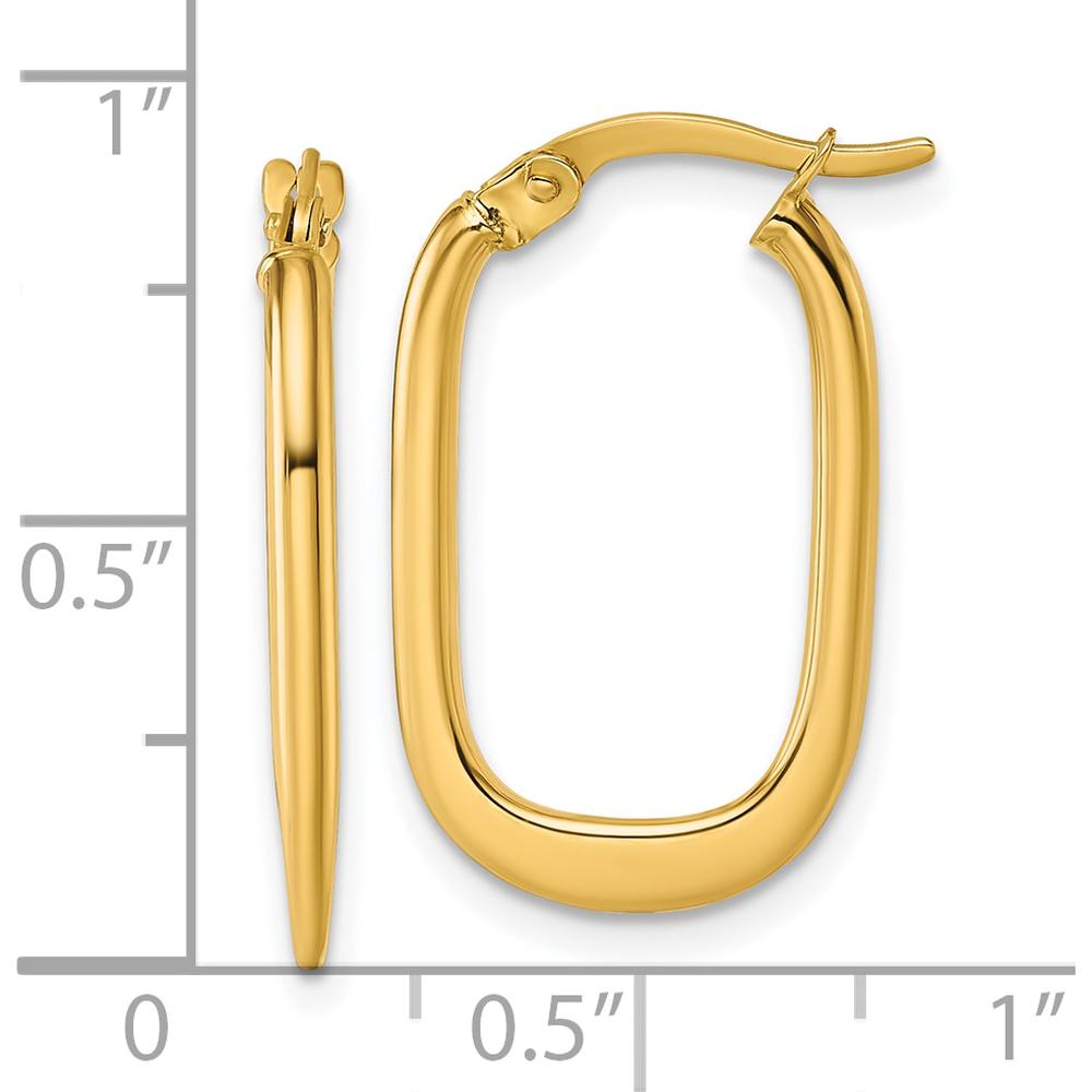14K Yellow Gold Polished Oval Tapered Tube Hoop Earrings - 24.5mm Length by 0