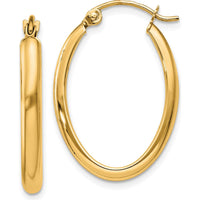 14K Yellow Gold Polished Oval Tube Hoop Earrings - 23.5mm Length by 0
