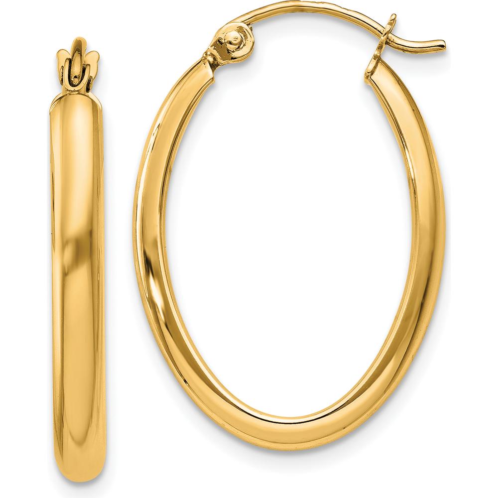 14K Yellow Gold Polished Oval Tube Hoop Earrings - 23.5mm Length by 0