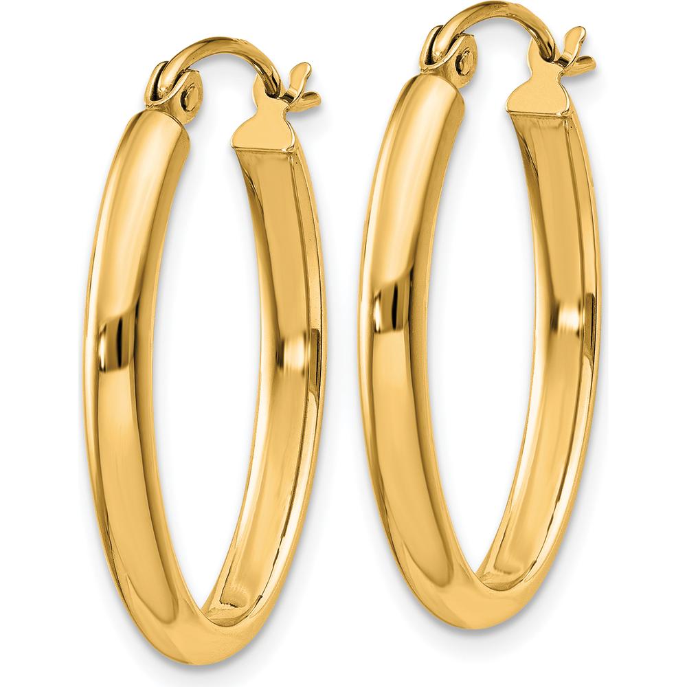 14K Yellow Gold Polished Oval Tube Hoop Earrings - 23.5mm Length by 0