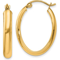 14K Yellow Gold Polished Oval Tube Hoop Earrings - 25mm Length by 0