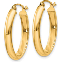 14K Yellow Gold Polished Oval Tube Hoop Earrings - 25mm Length by 0