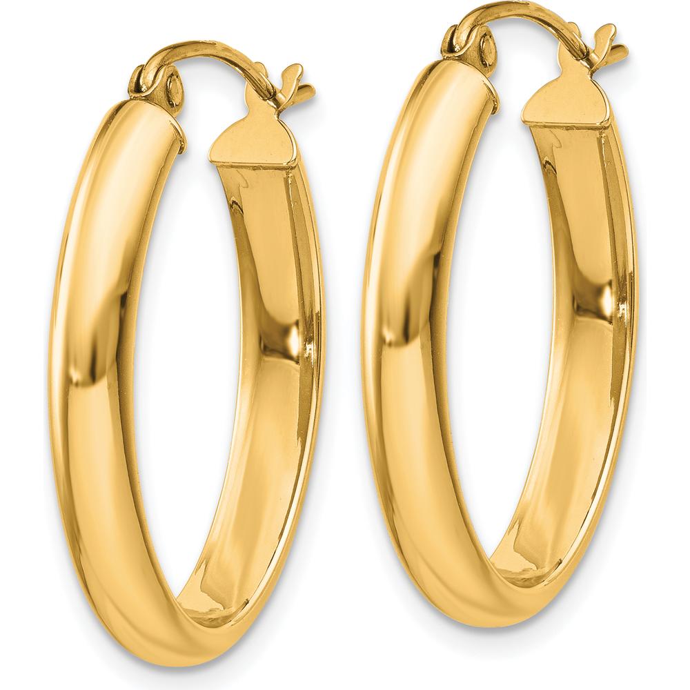 14K Yellow Gold Polished Oval Tube Hoop Earrings - 25mm Length by 0