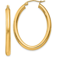 14K Yellow Gold Polished Oval Tube Hoop Earrings - 37.8mm Length, 28.2mm Width by 0
