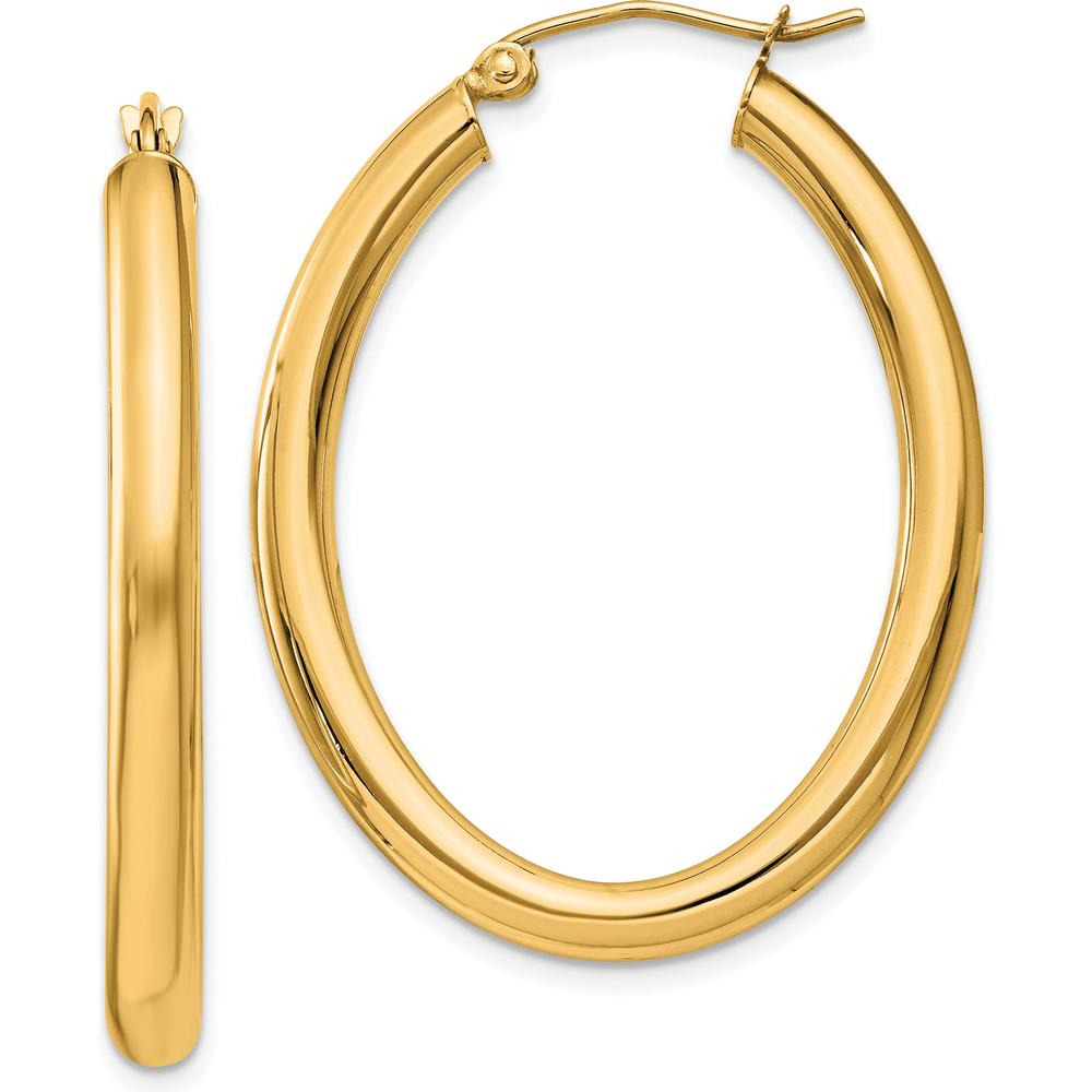 14K Yellow Gold Polished Oval Tube Hoop Earrings - 37.8mm Length, 28.2mm Width by 0