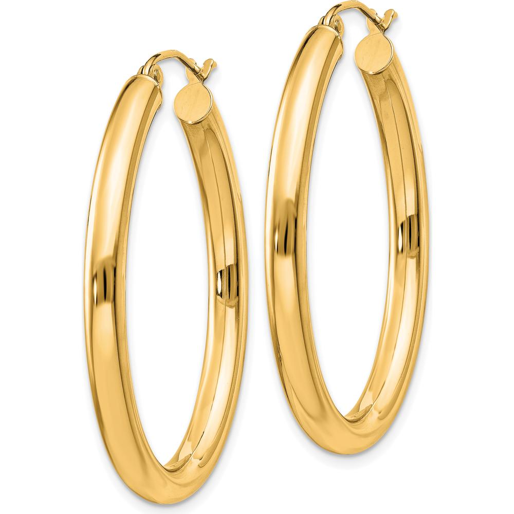 14K Yellow Gold Polished Oval Tube Hoop Earrings - 37.8mm Length, 28.2mm Width by 0