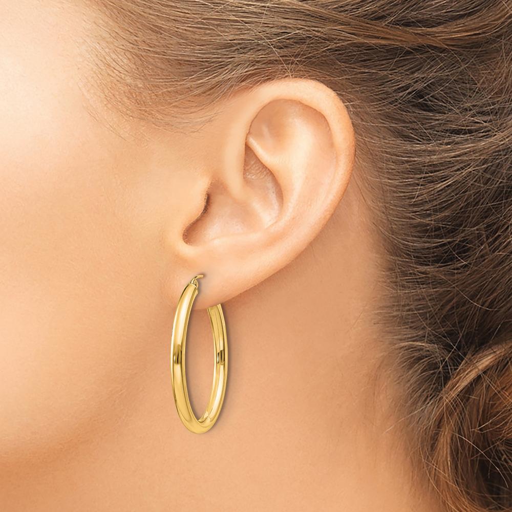 14K Yellow Gold Polished Oval Tube Hoop Earrings - 37.8mm Length, 28.2mm Width by 0