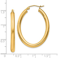 14K Yellow Gold Polished Oval Tube Hoop Earrings - 37.8mm Length, 28.2mm Width by 0