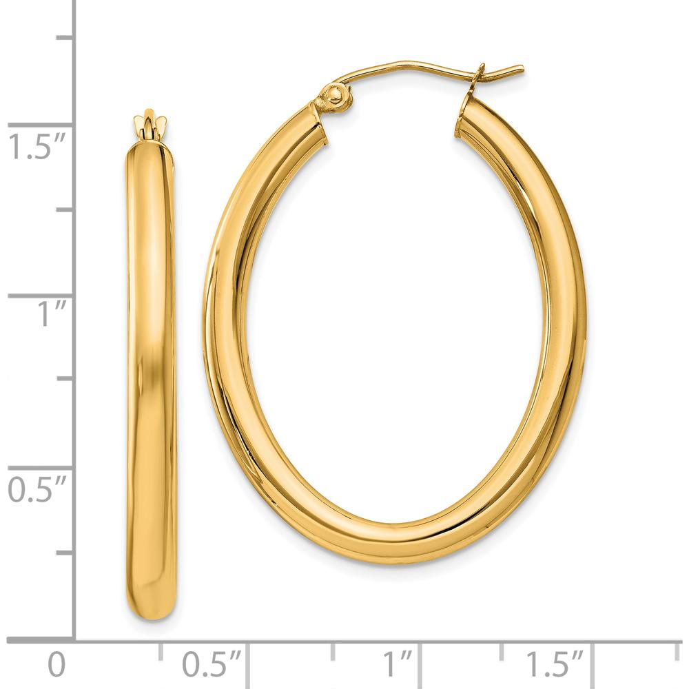 14K Yellow Gold Polished Oval Tube Hoop Earrings - 37.8mm Length, 28.2mm Width by 0