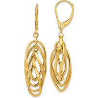 14K Yellow Gold Polished Oval Twisted Dangle Leverback Earrings - 47.7mm Length by 0