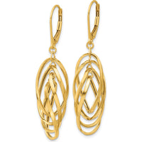 14K Yellow Gold Polished Oval Twisted Dangle Leverback Earrings - 47.7mm Length by 0