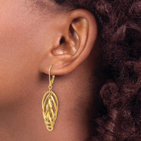 14K Yellow Gold Polished Oval Twisted Dangle Leverback Earrings - 47.7mm Length by 0