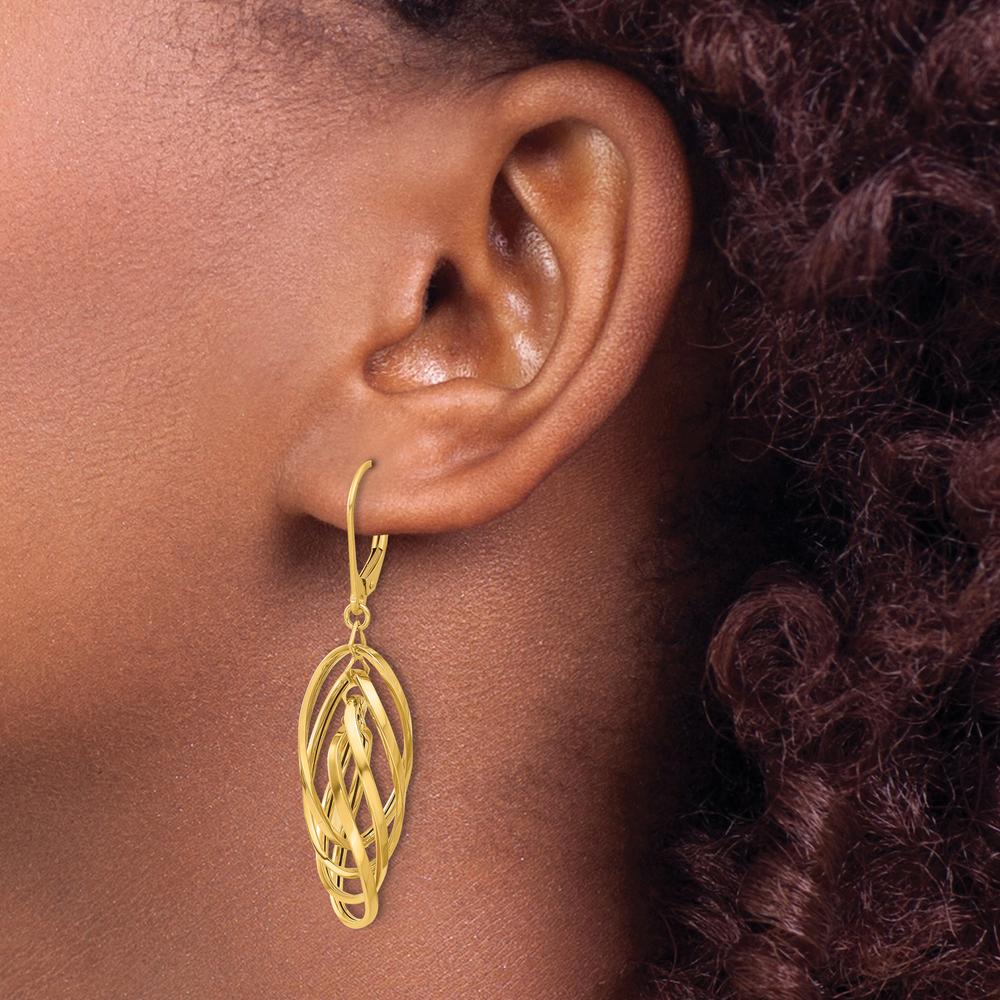 14K Yellow Gold Polished Oval Twisted Dangle Leverback Earrings - 47.7mm Length by 0