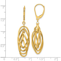 14K Yellow Gold Polished Oval Twisted Dangle Leverback Earrings - 47.7mm Length by 0