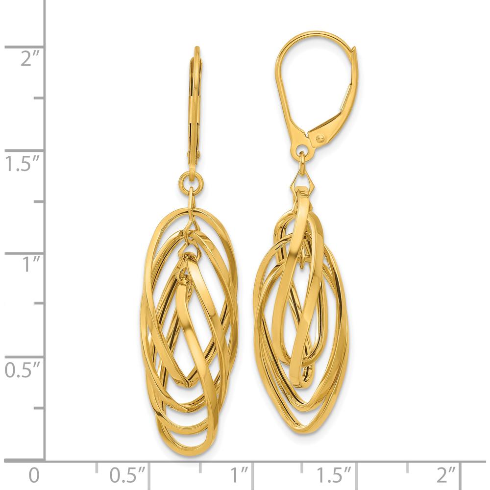 14K Yellow Gold Polished Oval Twisted Dangle Leverback Earrings - 47.7mm Length by 0