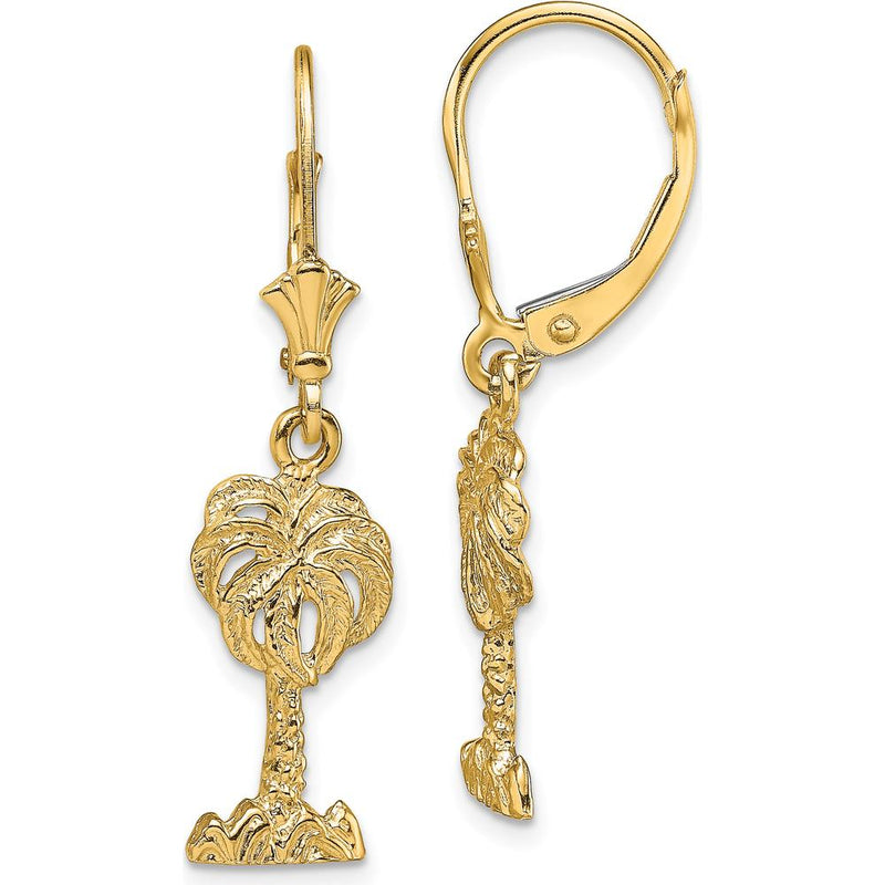 14K Yellow Gold Polished Palm Tree Leverback Drop Earrings by 0