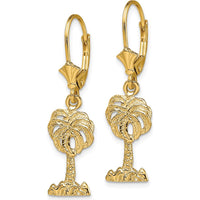 14K Yellow Gold Polished Palm Tree Leverback Drop Earrings by 0