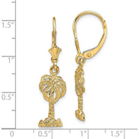 14K Yellow Gold Polished Palm Tree Leverback Drop Earrings by 0