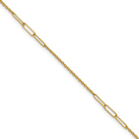 14K Yellow Gold Polished Paper Clip and Cable Link Anklet with Extender - 10" Total Length