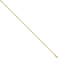 14K Yellow Gold Polished Paper Clip and Cable Link Anklet with Extender - 10" Total Length
