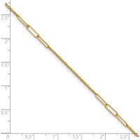 14K Yellow Gold Polished Paper Clip and Cable Link Anklet with Extender - 10" Total Length