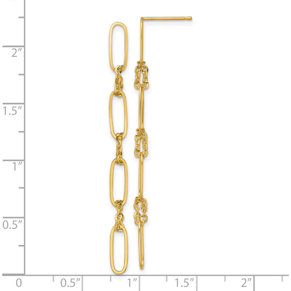 14K Yellow Gold Polished Paperclip & Chain Link Dangle Earrings - 56mm Length by 0