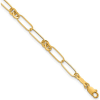 14K Yellow Gold Polished Paperclip and Fancy Link Bracelet - 7.5" Length by 0