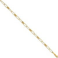 14K Yellow Gold Polished Paperclip and Fancy Link Bracelet - 7.5" Length by 0