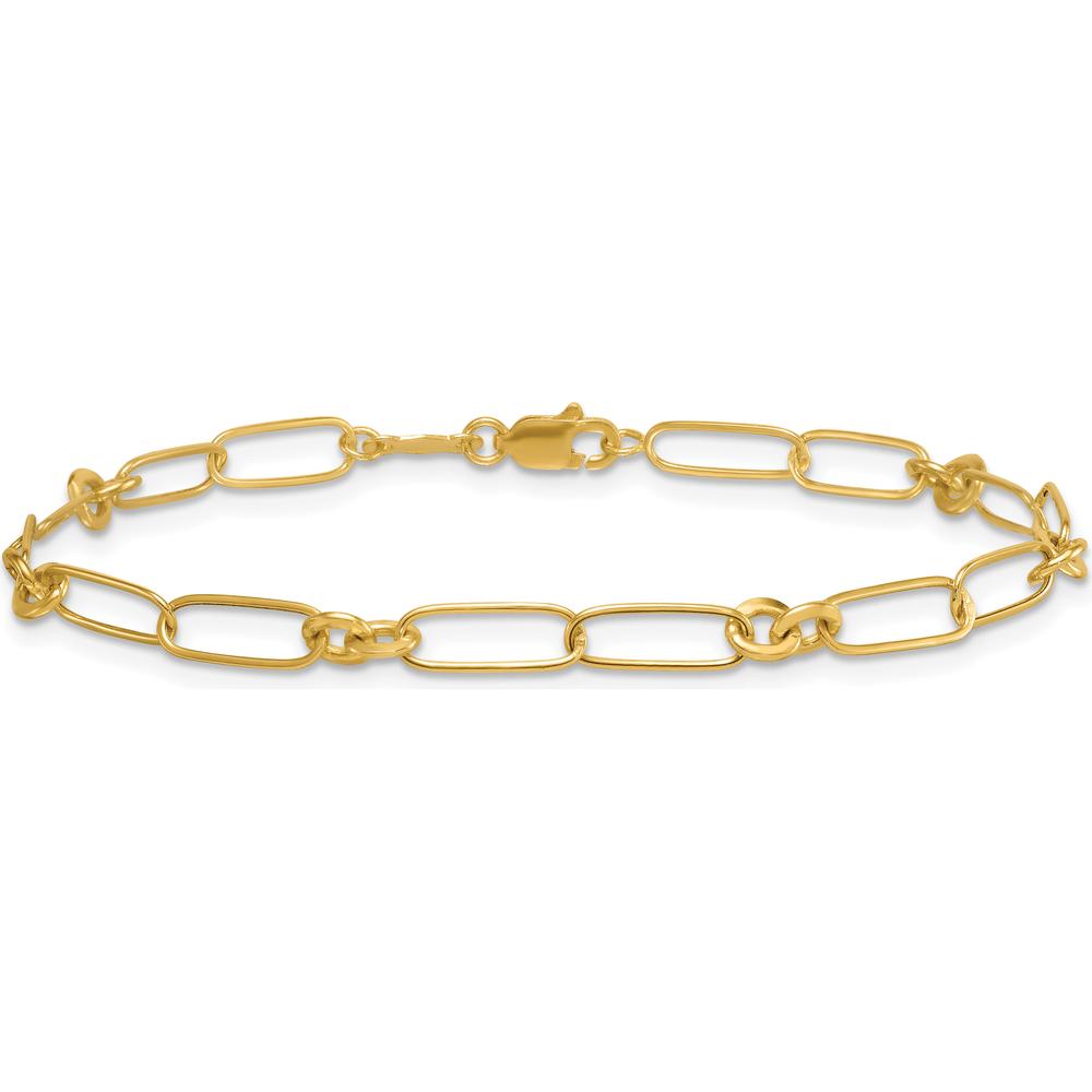 14K Yellow Gold Polished Paperclip and Fancy Link Bracelet - 7.5" Length by 0