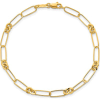 14K Yellow Gold Polished Paperclip and Fancy Link Bracelet - 7.5" Length by 0