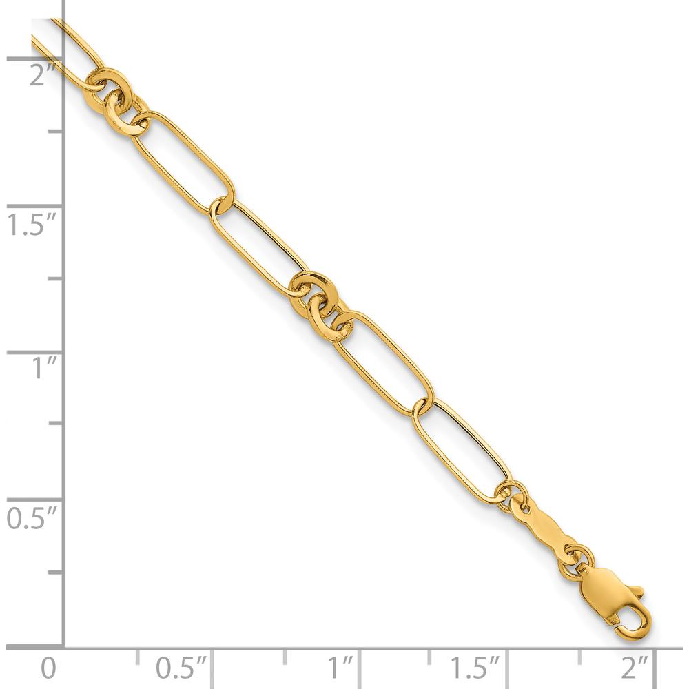 14K Yellow Gold Polished Paperclip and Fancy Link Bracelet - 7.5" Length by 0