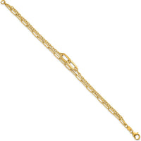 14K Yellow Gold Polished Paperclip and Oval Cable Link Double Strand Bracelet - 7.5" Length by 0
