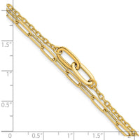 14K Yellow Gold Polished Paperclip and Oval Cable Link Double Strand Bracelet - 7.5" Length by 0