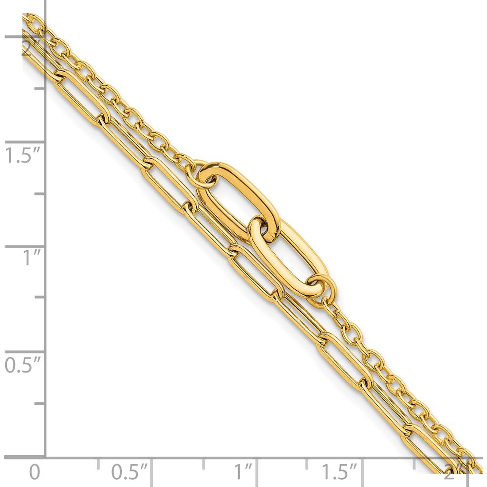 14K Yellow Gold Polished Paperclip and Oval Cable Link Double Strand Bracelet - 7.5" Length by 0