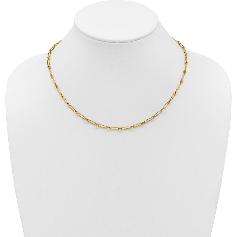 14K Yellow Gold Polished Paperclip and Round Link 18" Necklace by 0