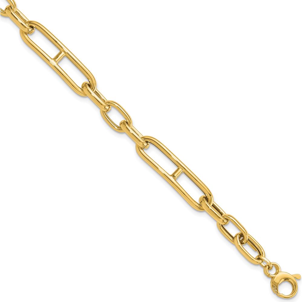 14K Yellow Gold Polished Paperclip Link Bracelet - 7.5" with 0.5" Extender by Oro Pregiato