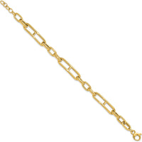 14K Yellow Gold Polished Paperclip Link Bracelet - 7.5" with 0.5" Extender by Oro Pregiato