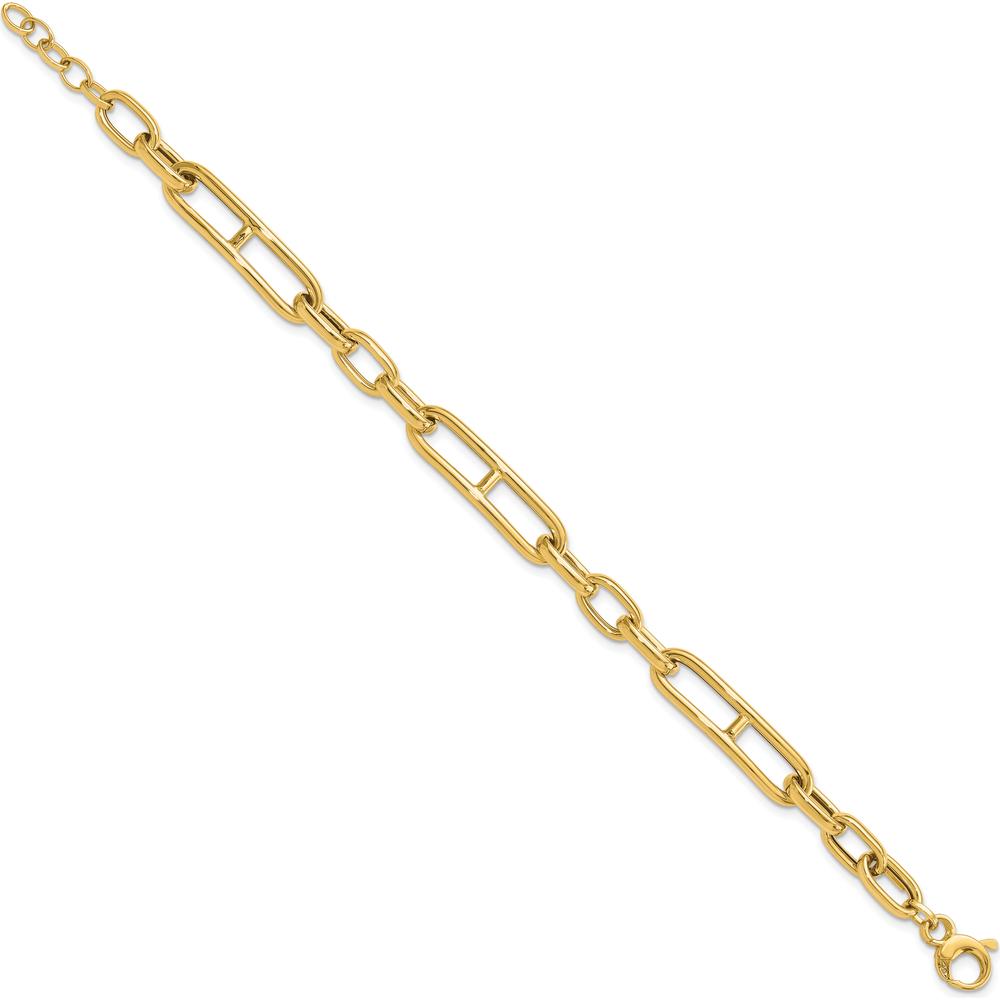 14K Yellow Gold Polished Paperclip Link Bracelet - 7.5" with 0.5" Extender by Oro Pregiato