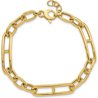 14K Yellow Gold Polished Paperclip Link Bracelet - 7.5" with 0.5" Extender by Oro Pregiato