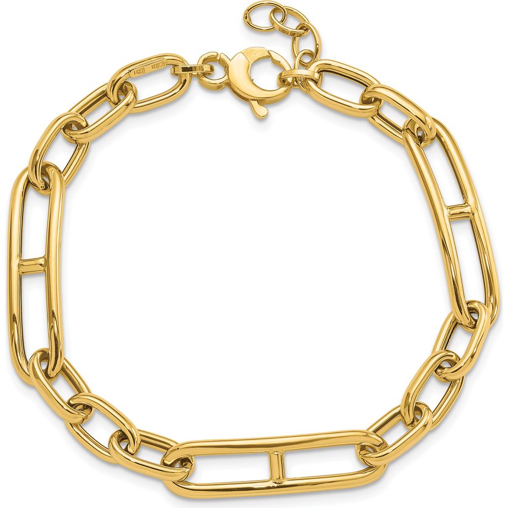 14K Yellow Gold Polished Paperclip Link Bracelet - 7.5" with 0.5" Extender by Oro Pregiato