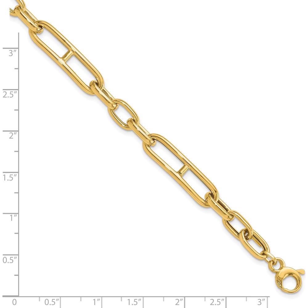 14K Yellow Gold Polished Paperclip Link Bracelet - 7.5" with 0.5" Extender by Oro Pregiato