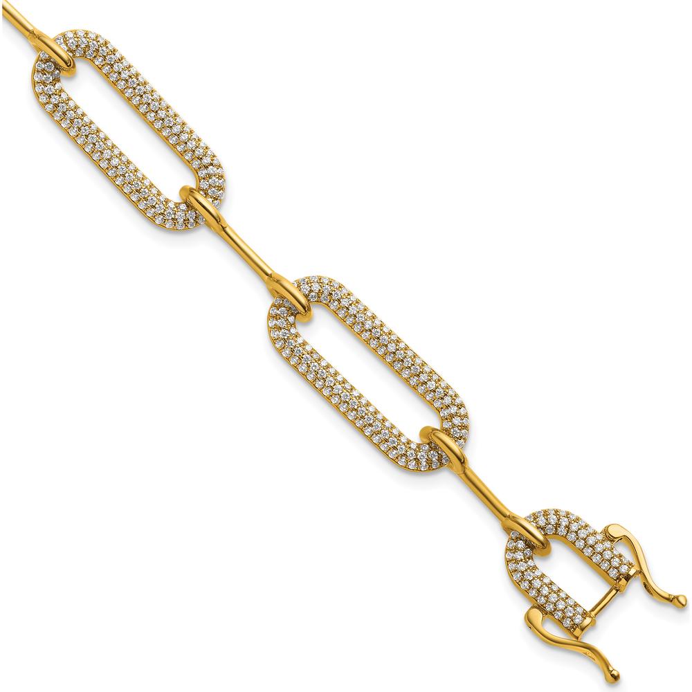 14K Yellow Gold Polished Paperclip Link Bracelet with 3.25 Carats Diamonds by Oro Pregiato