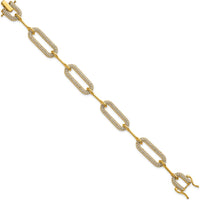 14K Yellow Gold Polished Paperclip Link Bracelet with 3.25 Carats Diamonds by Oro Pregiato